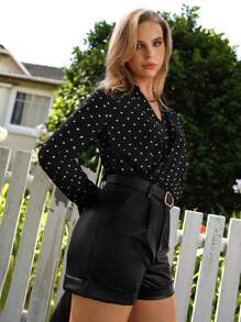 SHEIN Essnce Women's Polka Dot Print Wrap Shirt