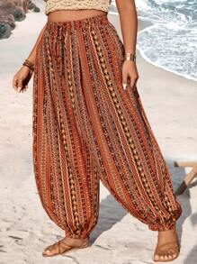 EMERY ROSE Pantalones Con Puños Elásticos Y Estampado Floral Para Mujer De Talla Grande