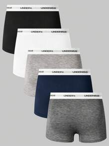 Men'S Letter Print Elastic Waistband Boxer Briefs (5pcs/Set) - Multicolor - View 2