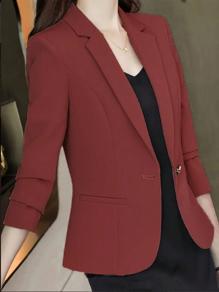 Blazer Feminino com Lapela e Gola Simples - Vermelho - Visão 3