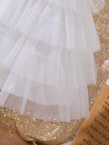 SHEIN Glamorique Kids Young Girl Princess Style Casual, Fashionable, Sweet, Elegant, Lace & Mesh Dress,Holiday,Summer,Travel - White - View 6