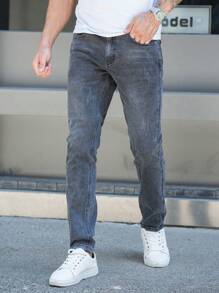 Men Cat Scratch Slim Straight Jeans - Grey - View 1