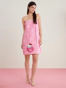 HELLO KITTY AND FRIENDS | SHEIN Bata De Baño Rosa Con Estampado De Dibujos Animados - Rosa - Ver 4