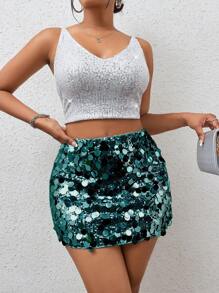 Allurite 女士亮片迷你裙，适合节日聚会穿着 - 墨綠色 - 查看 4