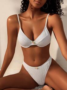 SHEIN Swim Bộ bikini trang trí hoa 3d đi biển mùa hè dành cho nữ - trắng - Xem 1