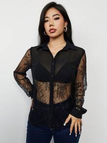 Zolique 1pc Lace Long Sleeve Shirt Fall Cloth For Women