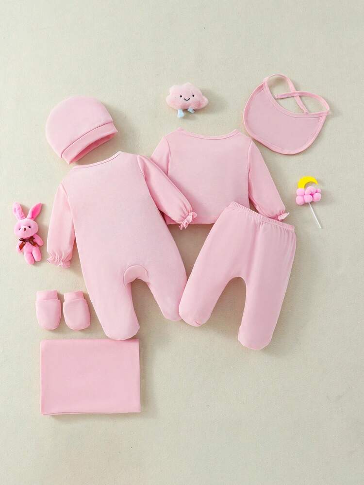 Baby Girl Pink Seven-Piece Gift Box Set With Small Lace