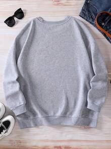 SHEIN EZwear 大尺寸眼球和標語圖案的毛衣 - 灰色 - 查看 2