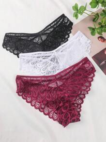 3 cái/bộ Của phụ nữ Màu thuần Ren Tam giác Quần lót không đường may - Nhiều màu - Xem 1