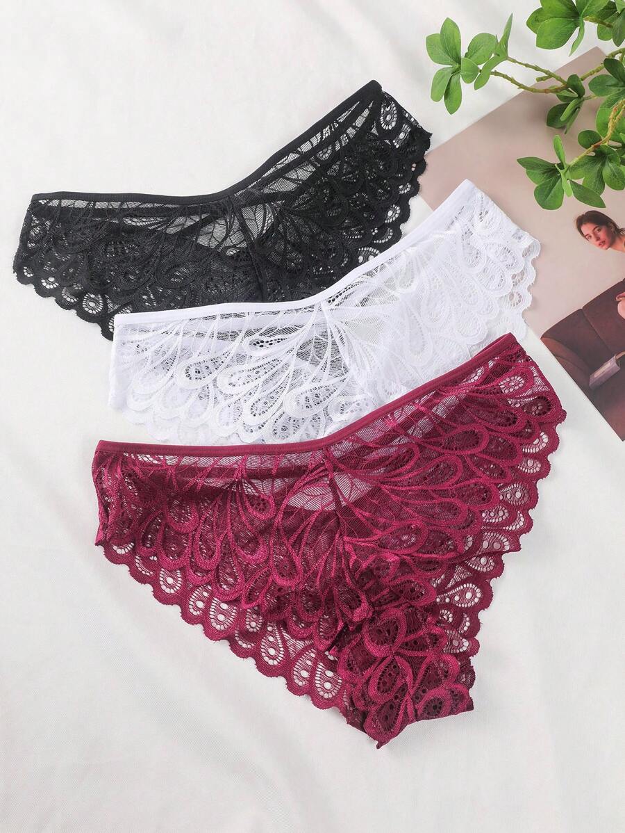 3 cái/bộ Của phụ nữ Màu thuần Ren Tam giác Quần lót không đường may - Nhiều màu - Xem 1