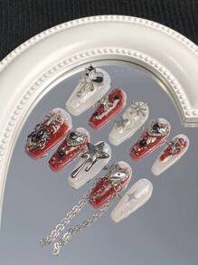 ROMWE (In Stock) 10pcs/Set False Nails With Long Heart Shaped Design + Jelly Glue - Multicolor - View 3