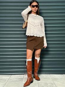 Flirla Women's Hollow Out Knitted Drop Shoulder Sweater  Fall Winter Outfit