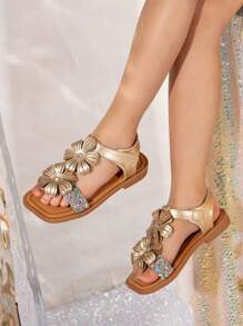 Sandalias planas para niñas, zapatos de verano para niños, zapatos de gancho y lazo para bebés, zapatos para niñas pequeñas