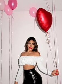 SHEIN SXY 女性荷葉邊白色上衣,適合約會之夜 - 白色 - 查看 3