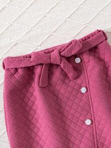 SHEIN Tween Girls' Cap Sleeve Heart & Letter Printed T-Shirt And A-Line Skirt Set - Black - View 6