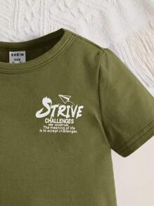 SHEIN 嬰兒男童隨意字母印花上衣 - 綠色 - 查看 3