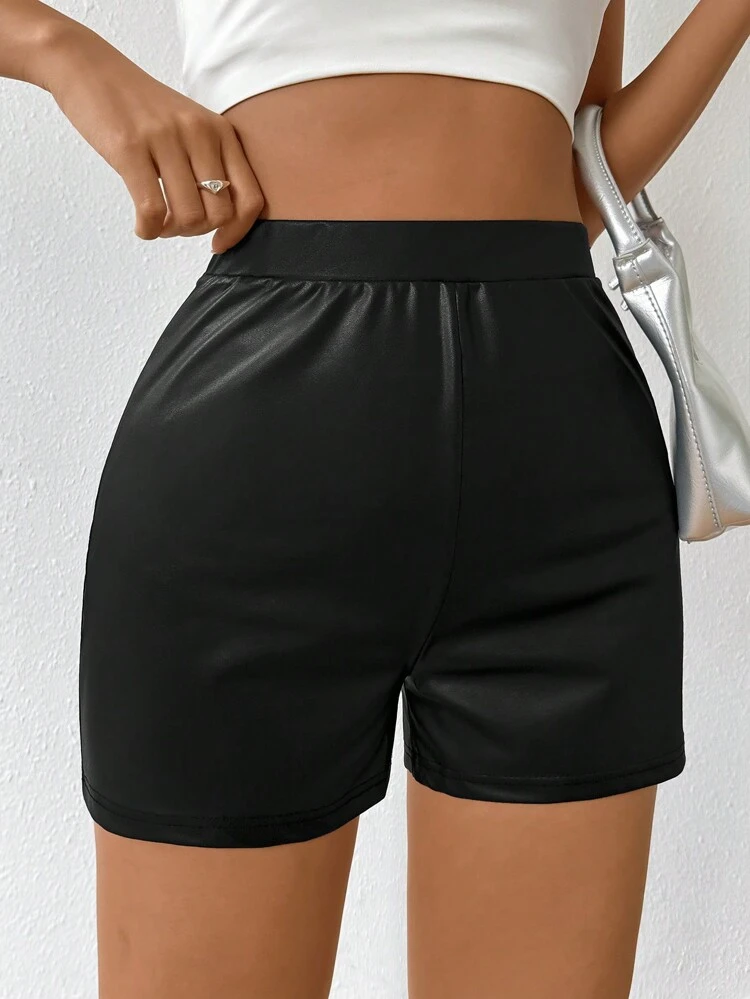 High-Waisted Pu Leather Shorts With Elegant Style