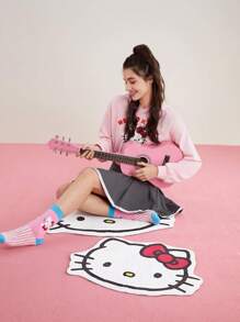 HELLO KITTY AND FRIENDS | SHEIN Cute Hello Kitty Patterned Rug - Red and White - View 2