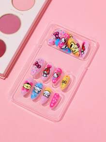 HELLO KITTY AND FRIENDS | SHEIN Cute Cat Bowknot Print Press On Nails - Multicolor - View 5