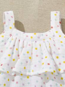 SHEIN Newborn Baby Girls' Polka Dot Patterned Camisole With Ruffle Trim