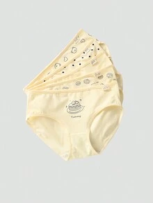 針對青少女,簡單可愛的食物熊印花設計,舒適白色彈性三角褲套裝 - 彩色 - 查看 3