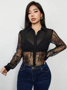 Zolique 1pc Lace Long Sleeve Shirt Fall Cloth For Women