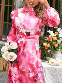 SHEIN Clasi Của phụ nữ Giường đôi In Cái nĩa cao Hem Đầm - Hồng - Xem 4