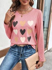 SHEIN LUNE 女性休閒心型印花t恤