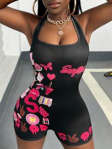 Slaydiva 夏季無背後頸緊身連體褲 - 黑色 - 查看 3