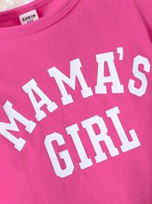 Baby Girl Simple Style Casual Letter Print Short Sleeve Top Hooded Sweatshirt Velvet Flare Pants Outfits, Spring/Summer - Hot Pink - View 3