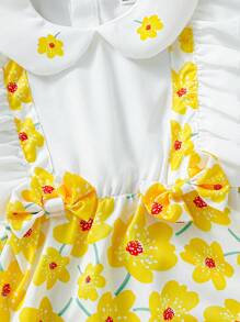 Baby Girl Elegant & Cute Double Layer Hat With Floral & Ruffled Design, Casual & Versatile - Yellow - View 5