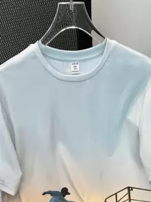 Tween Boy Casual Street Style Skateboard Printed Round Neck Pullover Knit Loose T-Shirt - White - View 3