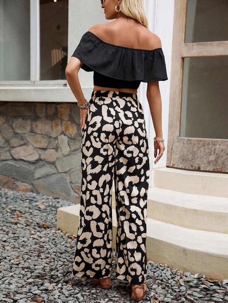 Women'S Off-Shoulder Ruffle Trimmed Elegant Set