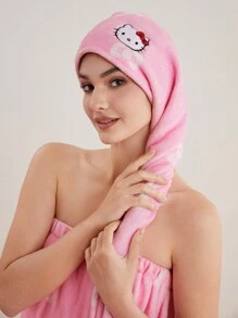 HELLO KITTY AND FRIENDS | SHEIN Cute Bow Printed Cat Embroidery Pink Hair Drying Cap, For Home Bathroom - Pink - View 5