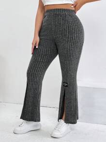 SHEIN Essnce Women's Plus Size Comfortable Split-Bottom Flared Pants, Casual And Sporty For Spring And Summer