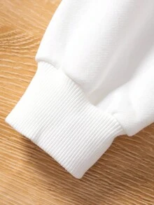 SHEIN Cô gái Tween Đồ họa hoa & chữ Thả vai Áo nỉ - trắng - Xem 3