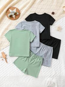 SHEIN Playful Pals 嬰兒男童短袖襯衫和短褲裝套裝,多件包裝 - 彩色 - 查看 2
