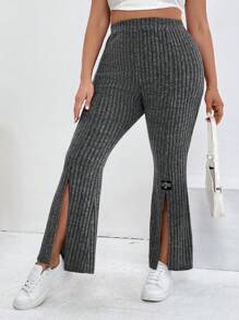 SHEIN Essnce Women's Plus Size Comfortable Split-Bottom Flared Pants, Casual And Sporty For Spring And Summer