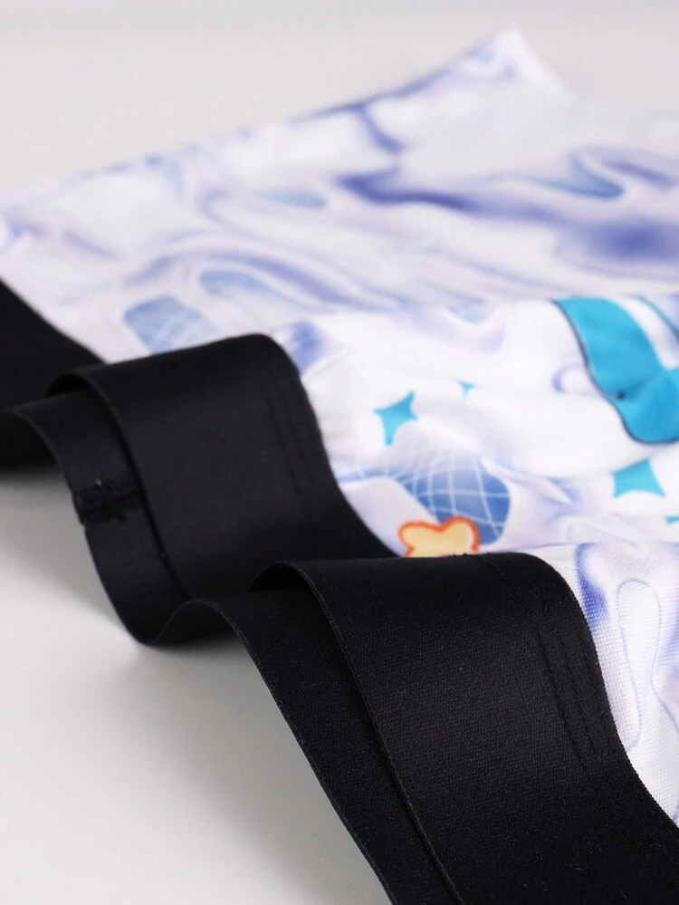 Men'S Cartoon Printed Colorblock Boxer Briefs