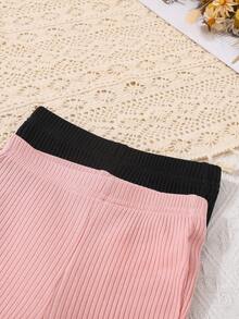 SHEIN 2 件套女婴休闲优雅可爱蝴蝶结喇叭裤套装，适合户外活动 - 彩色 - 查看 4