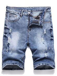 Manfinity LEGND Pantalones Cortos De Mezclilla Desgastados Para Hombre - Lavado ligero - Ver 1
