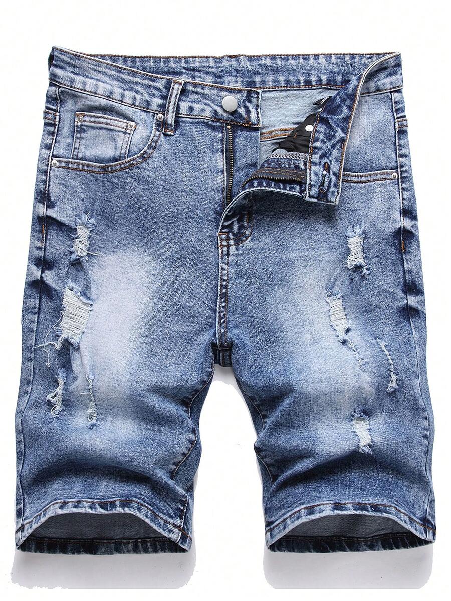 Manfinity LEGND Pantalones Cortos De Mezclilla Desgastados Para Hombre - Lavado ligero - Ver 1