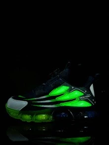 兒童男孩透氣雙層網布時尚運動鞋,搭配發光材料和可調整旋轉扣帶,雙色橡膠鞋底,適合日常穿著和上學 - 彩色 - 查看 3