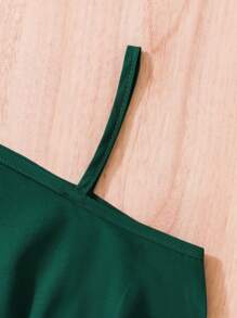 SHEIN Vestido com Ombro Único, Manga Curta, Babado e Saia de Tule com Cinto, Verde, para Meninas Jovens