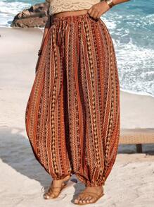 EMERY ROSE Pantalones Con Puños Elásticos Y Estampado Floral Para Mujer De Talla Grande