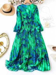SHEIN Clasi Vestido largo envolvente para mujer de talla grande con cuello alto, mangas de farol y bajo plisado
