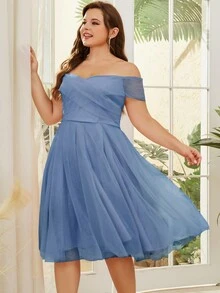 Cocktailkleid für Mollige Damen, geeignet für Hochzeitsgäste, elegantes Partykleid - Graublau - Übersicht 4