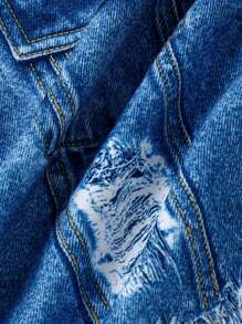 SHEIN Cô gái trẻ giản dị Phong cách đường phố cổ điển Bộ đôi denim hiệu ứng hai mảnh cho mùa xuân thu - Màu xanh lam - Xem 4