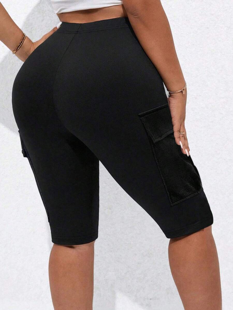 SHEIN MOOSTA Kích thước lớn Đen Thon gọn Quần short Với Cargo Túi - màu đen - Xem 1
