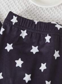 SHEIN Tween Girls' Simple Letter Printed Shorts & Short Sleeve T-Shirt & Pants 2pcs/Set Snug Fit Home Wear Outfits